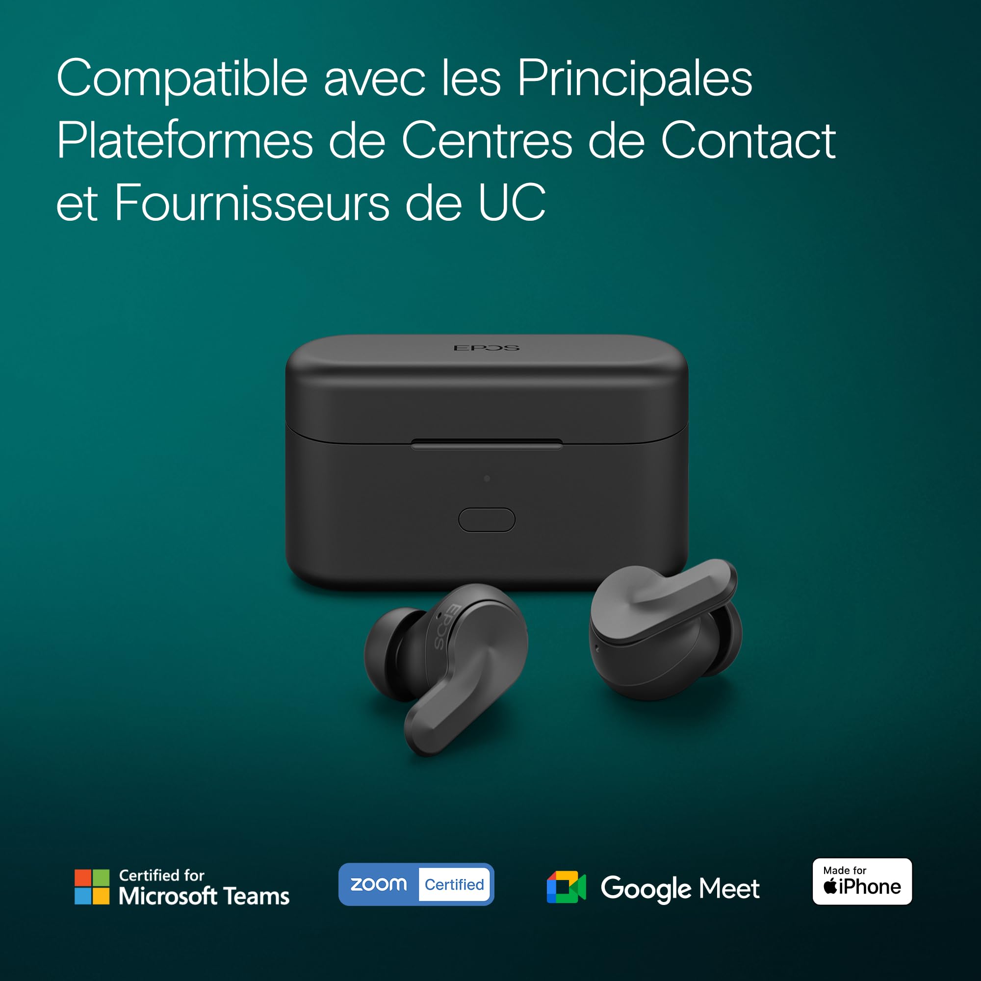 EPOS Adapt E1 Écouteurs sans Fil Noir – ANC Hybride, Bluetooth Multi-Point, Certifiés Microsoft Teams & pour iPhone – 50H Batterie, Chargement sans Fil, Dongle USB-C, IPX5 Résistant à l’Eau