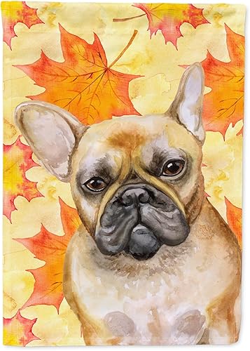Caroline's Treasures BB9949GF - Bandera de jardín de otoño de bulldog francés, bandera amarilla para buzón, bandera decorativa para patio exterior,
