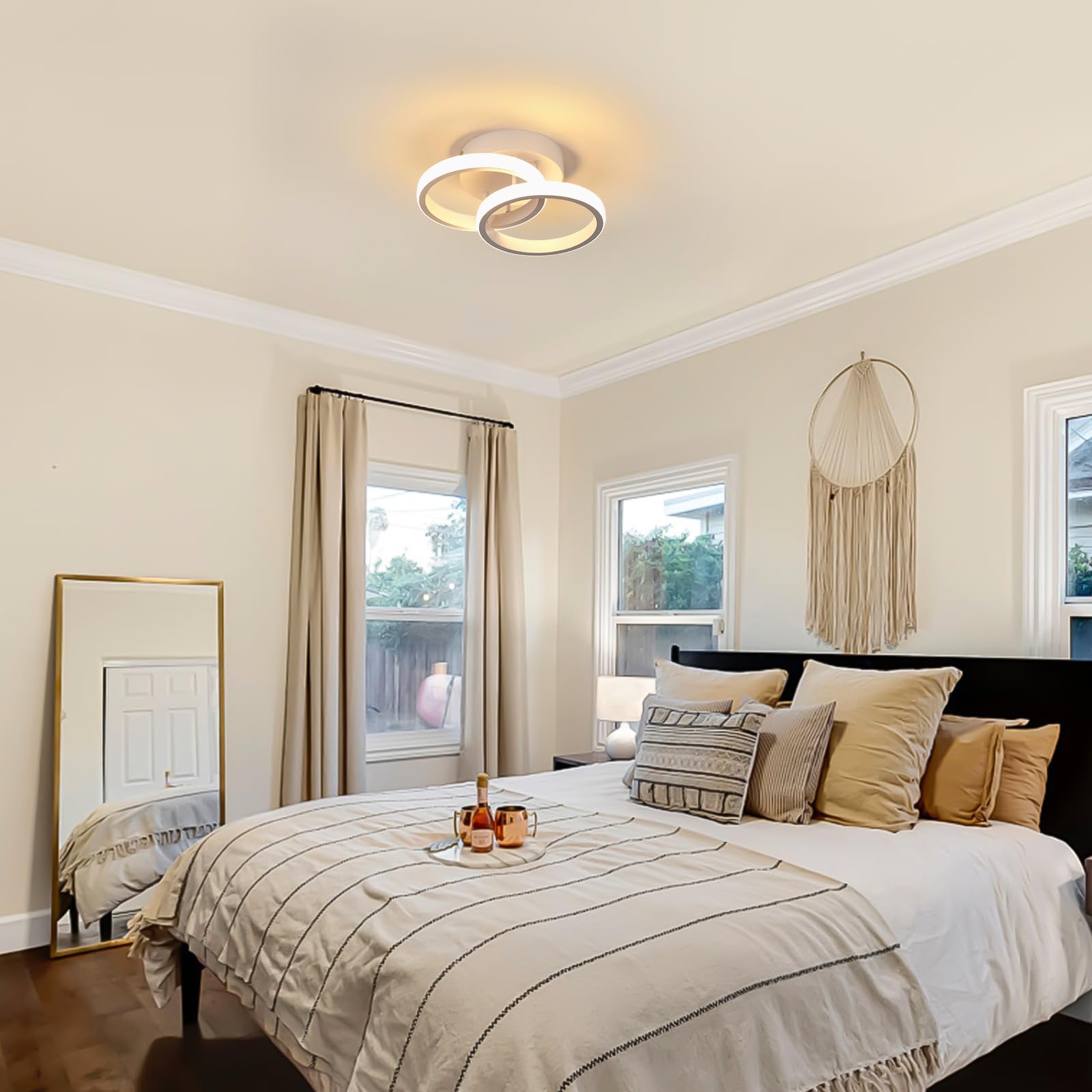 Plafoniera LED Soffitto 2 Pezzi, 22W 2475LM Rotondo Lampadario LED Soffitto Bianco, Moderna Lampada in Acrilico per Camera da Letto Cucina Soggiorno Corridoio, Bianco Caldo 3000K, Ø25CM