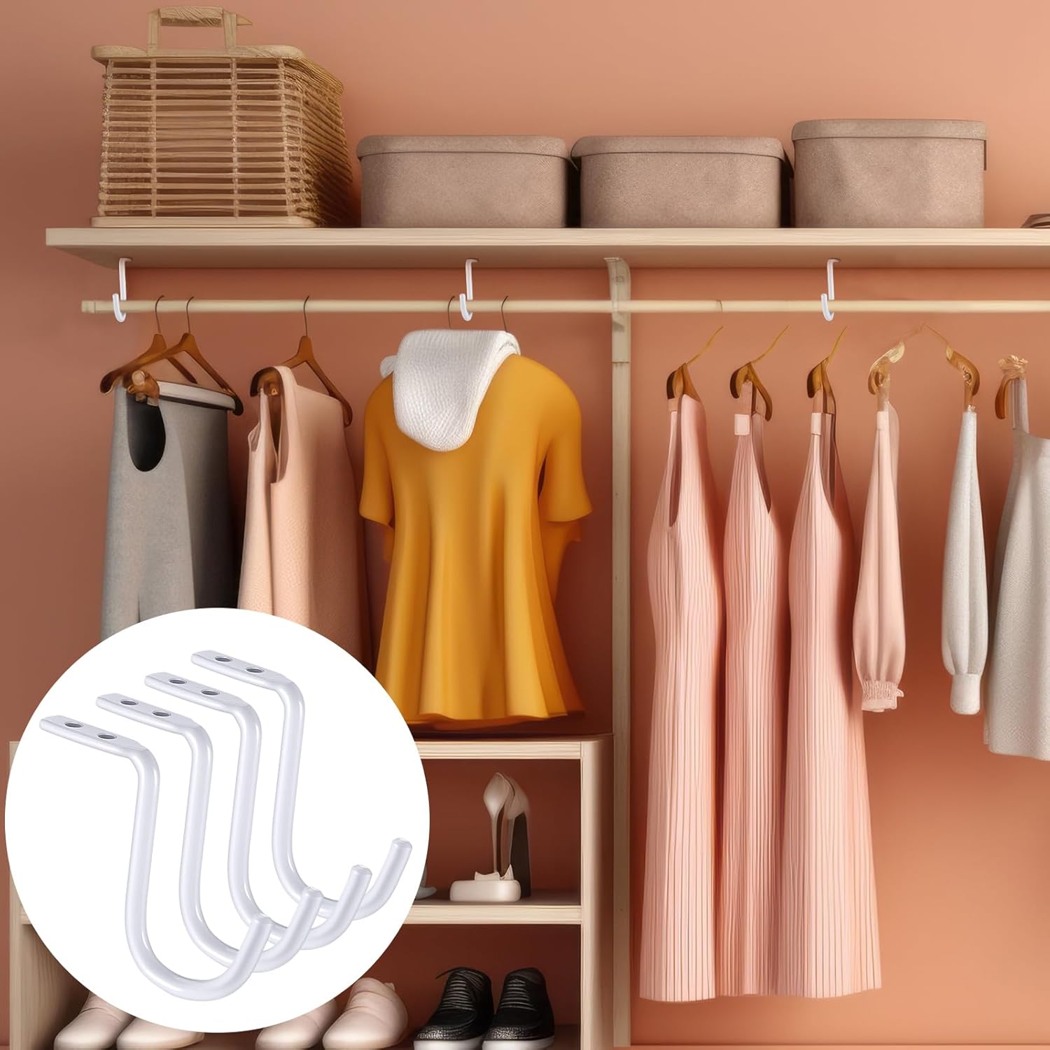 Gisafai 4 Pcs Closet Rod Center Supports 1-1/2 Inch Heavy Duty Metal Wall Mount Brackets for Shelf Closet Rod Clothes Storage(White)