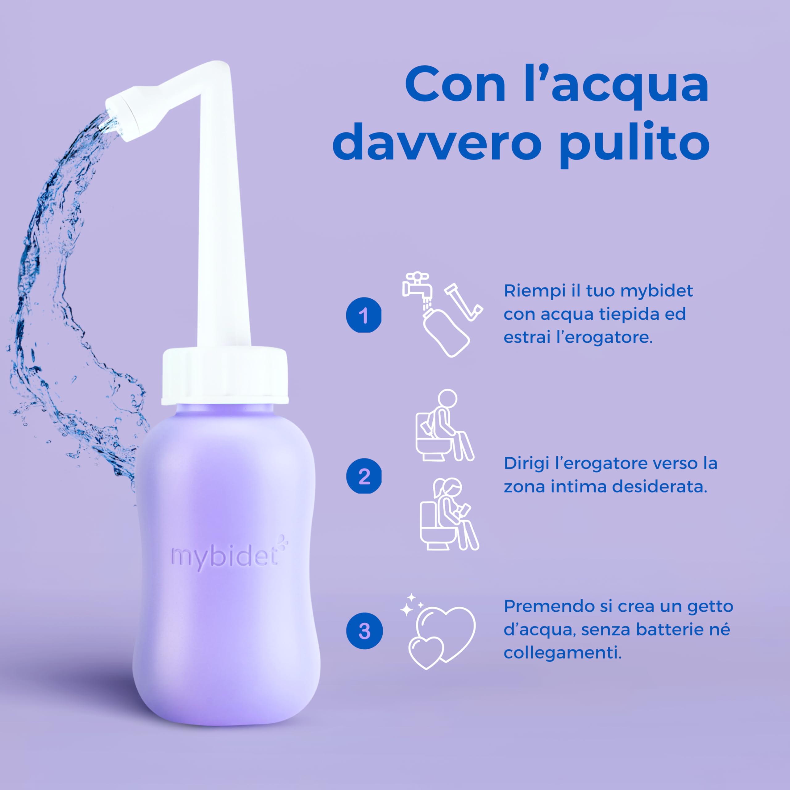 Doccia Intima 3.0 Po con Borsa da Viaggio e Coperchio, Facile da Premere, per Gravidanza, Puerperio, Glutei Doloranti, Bidet o Doccia Popo, Materiali Ecologici e BPA-free, Viola