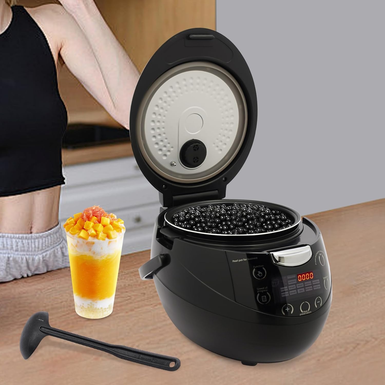900w Commercial Pearl Pot, 1.59gal Automatic Boba Maker with LED Display Screen, 110v Boba Cooker Machine for Milk Tea Store, Western Restaurant, Cake Store (1.59, Gallons)