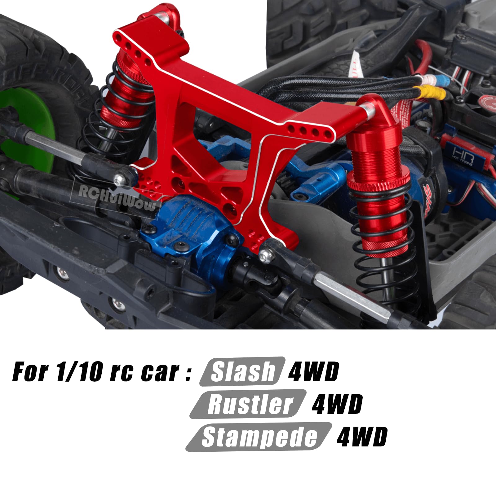 RCHuiWow RC Shocks Absorber Upgreades Part for 1/10 Slash 4WD,Stampede 4WD,Rustler 4WD,Alloy Aluminum Front Rear Shocks Hops Up,Red