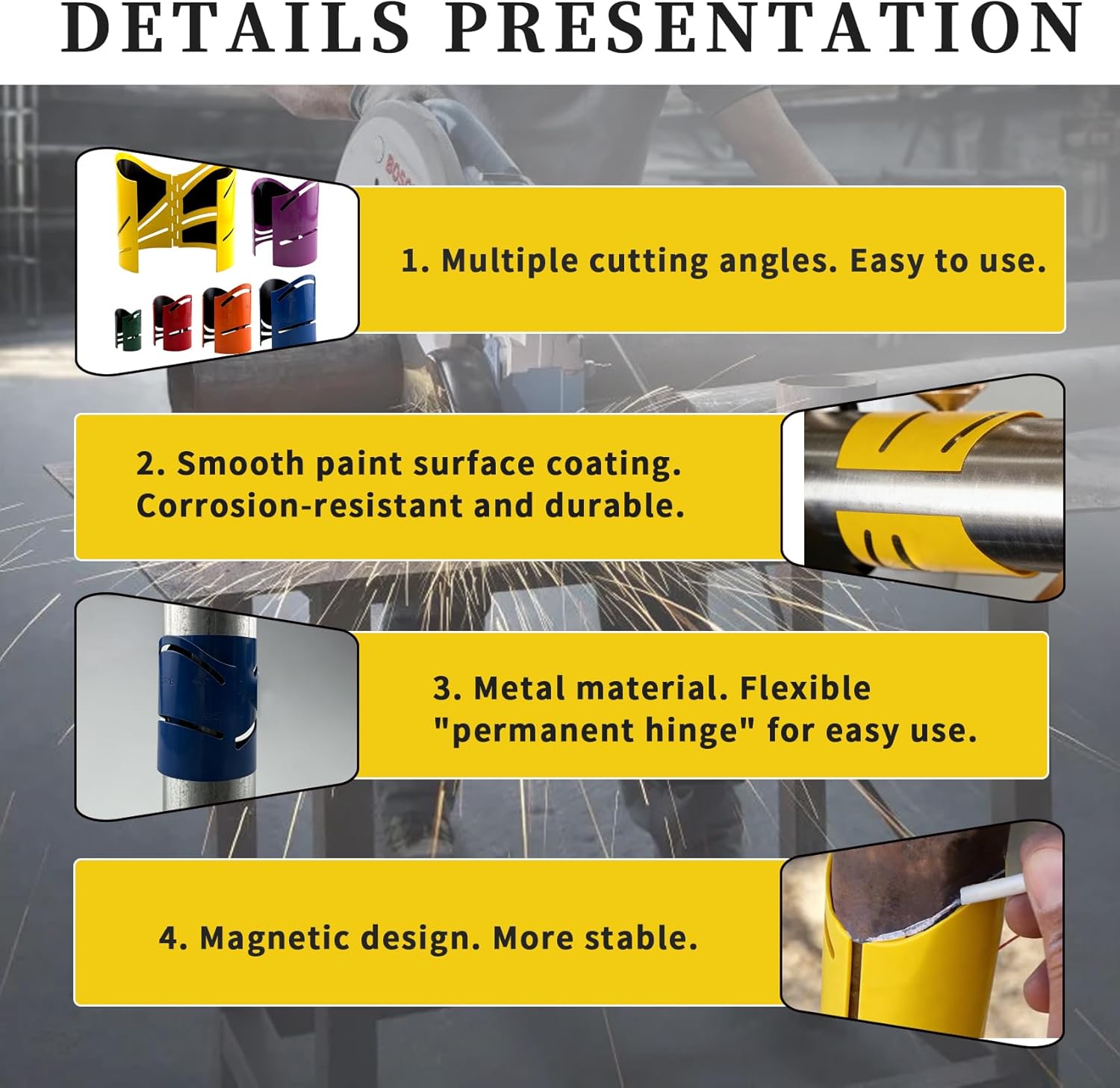 6Pcs Magnetic Metal Pipe Cutting Guide Kit, Pipe Cutting Tool 1-5/8" 1-7/8" 2-3/8" 2-7/8" 3-1/2" 4-1/2", Guides Cuts at 22.5°/45°/90° & Saddle Cut, Heavy-Duty Magnetic Pipe Marking Cut Guide Tool