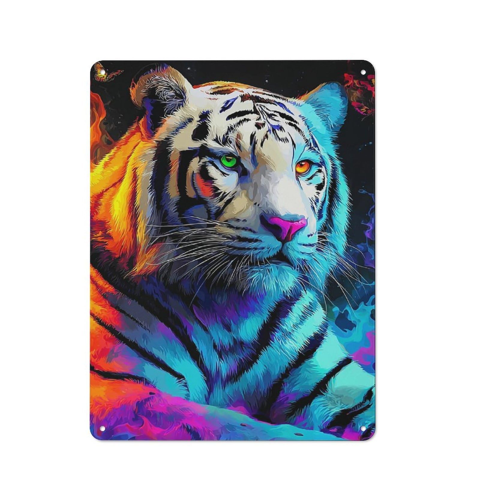 Junmoney Colorful Tiger Portrait 40X30cm Retro-Style Tin Sign With For Garage Or Workshop, For Vintage Wall Decor Fans, For Metal Sign Collectors