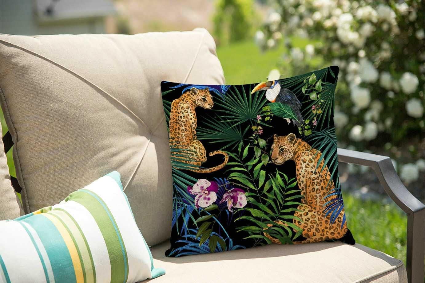 Solekla Animal Print Leopard Pillow Cover Cotton Linen Tropical Safari Decorative Pillow Covers Cushion Cover Home Decor Pillowcase for 18x18 Inch - Image 3