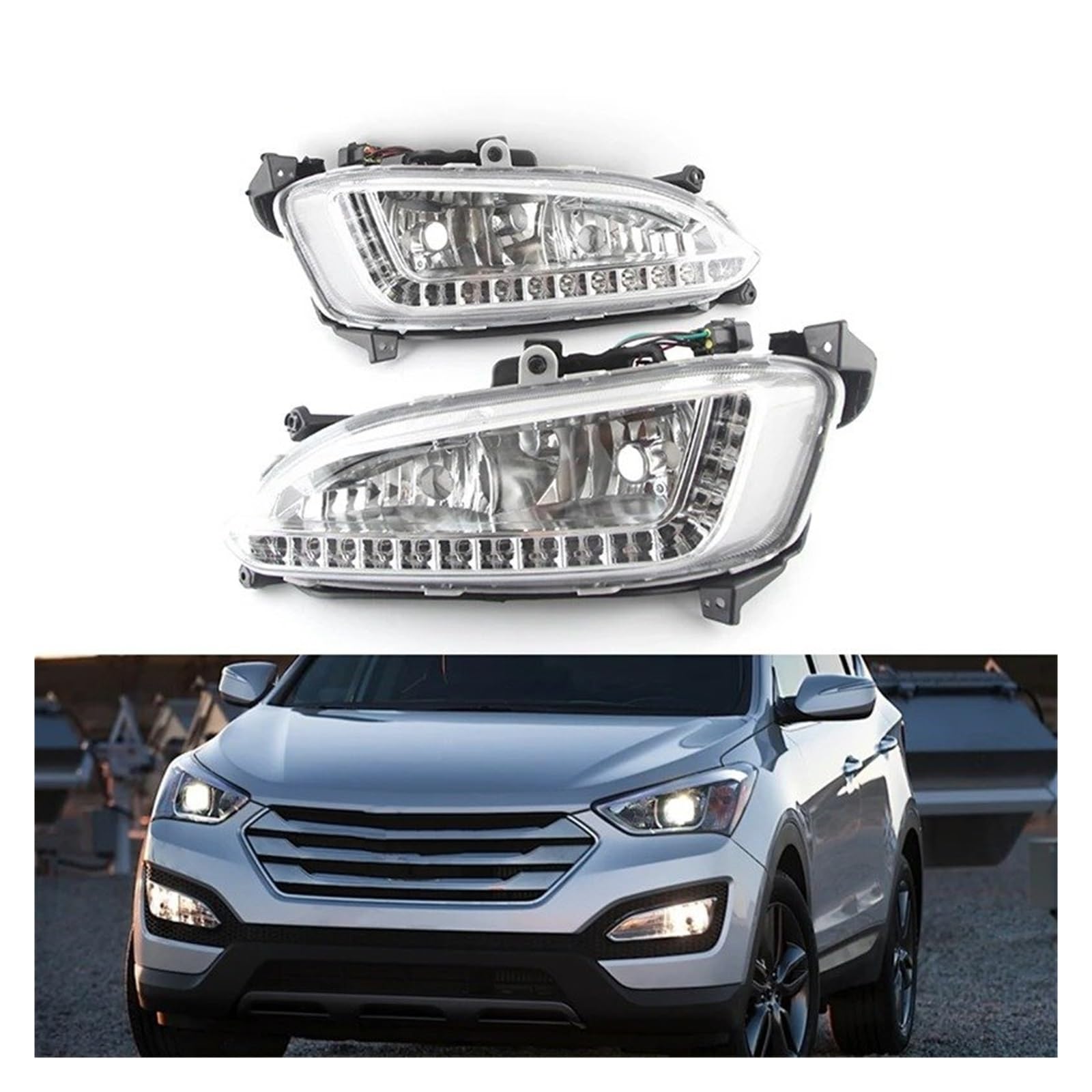 1Paio 12V Fendinebbia DRL LED Luce Marcia Diurna Impermeabile Gruppo Faro Per Auto Per Hyundai Per Santa Per Fe IX45 2013 2014 2015 Luci Lavoro Fuoristrada
