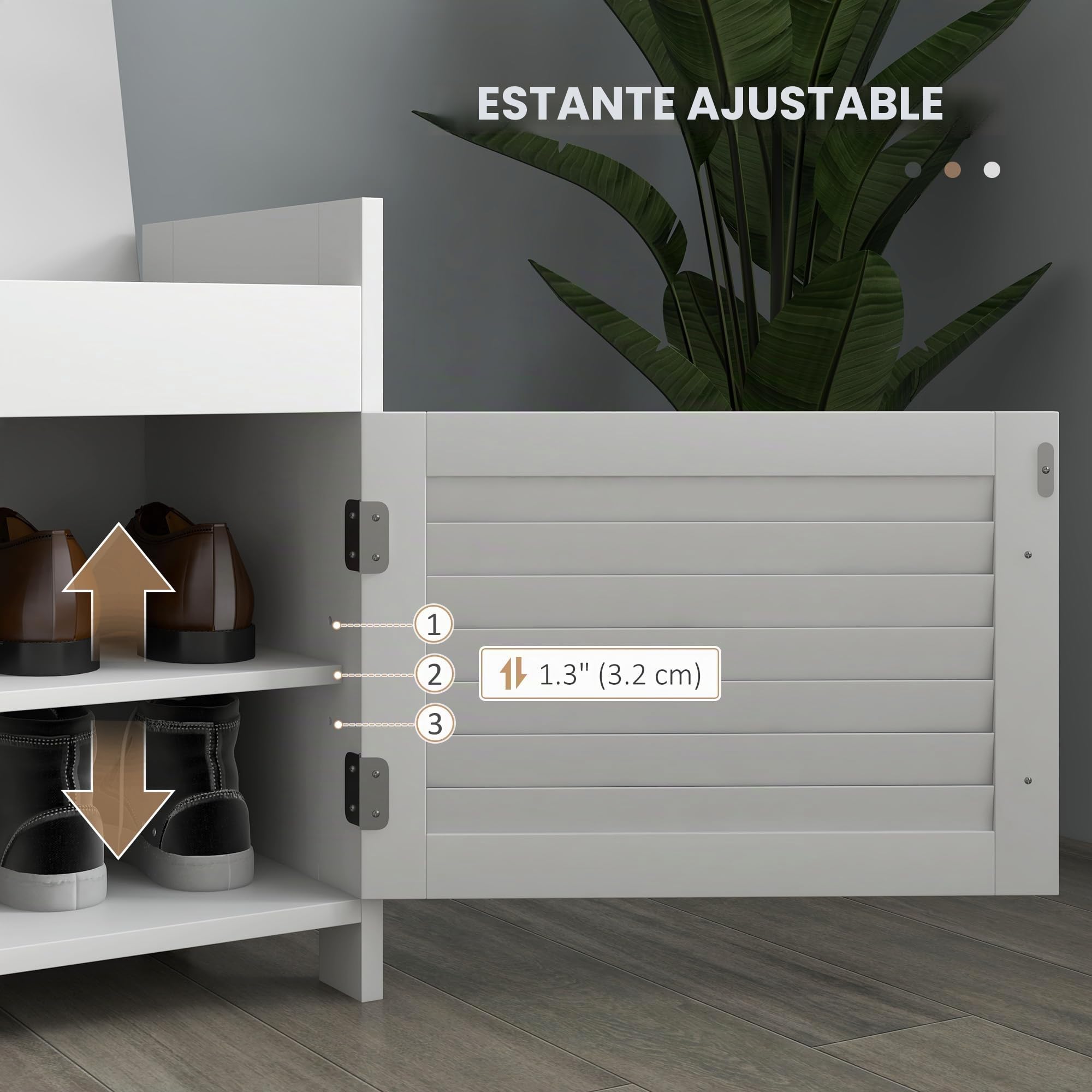 HOMCOM Banco zapatero cojín estantes ajust. puertas persiana 35.4" Blanco | Banco de entrada con almacenamiento, compartimentos ocultos, zapatero, soporta hasta 160 kg