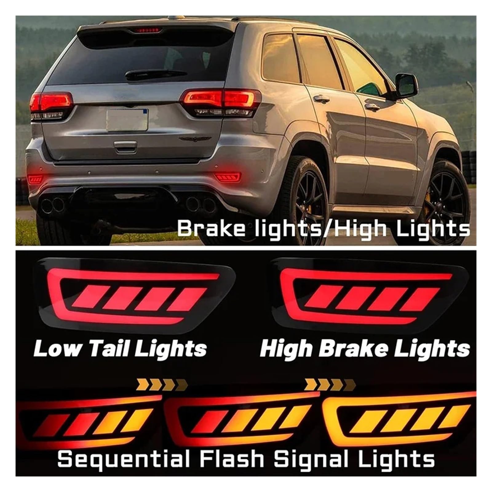 Conjunto piloto trasero coche 2 Uds Reflector De Parachoques Trasero Luz Trasera LED Accesorios Coche Luces Freno Señales Giro Fluctuantes Apto Para Grand Para Cherokee 2011-2022