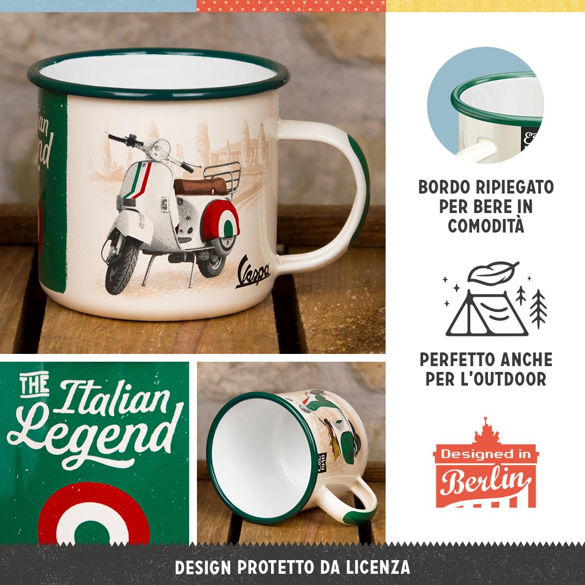 Tazza Smaltata Retro Triumph - Riders Only - Idea Regalo Per Appassionati Moto, Campeggio E Design Vintage (360 Ml)