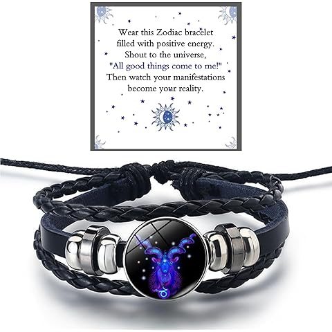 Zodiac Signs Spirit Bracelet For Women Men, 12 Constellation Leather Multilayer Han...