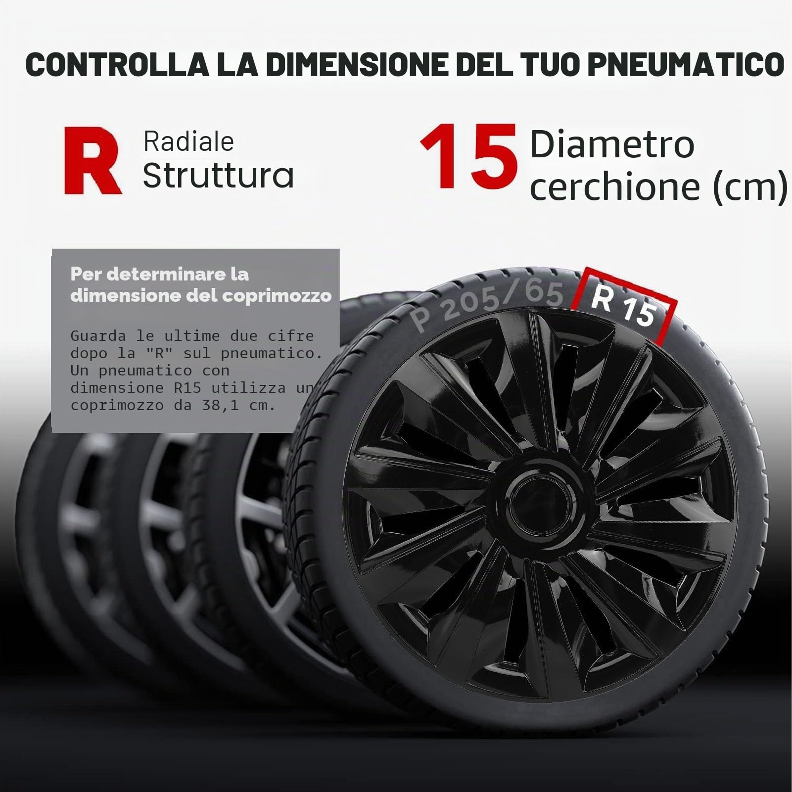 SIXRUN Coprimozzi 15 Pollici 4 Pezzi Copricerchi Universali in Materiale ABS, Design con Fibbia per SUV per Auto Camion con Resistenza Ai Graffi Adatto per Sedile V40