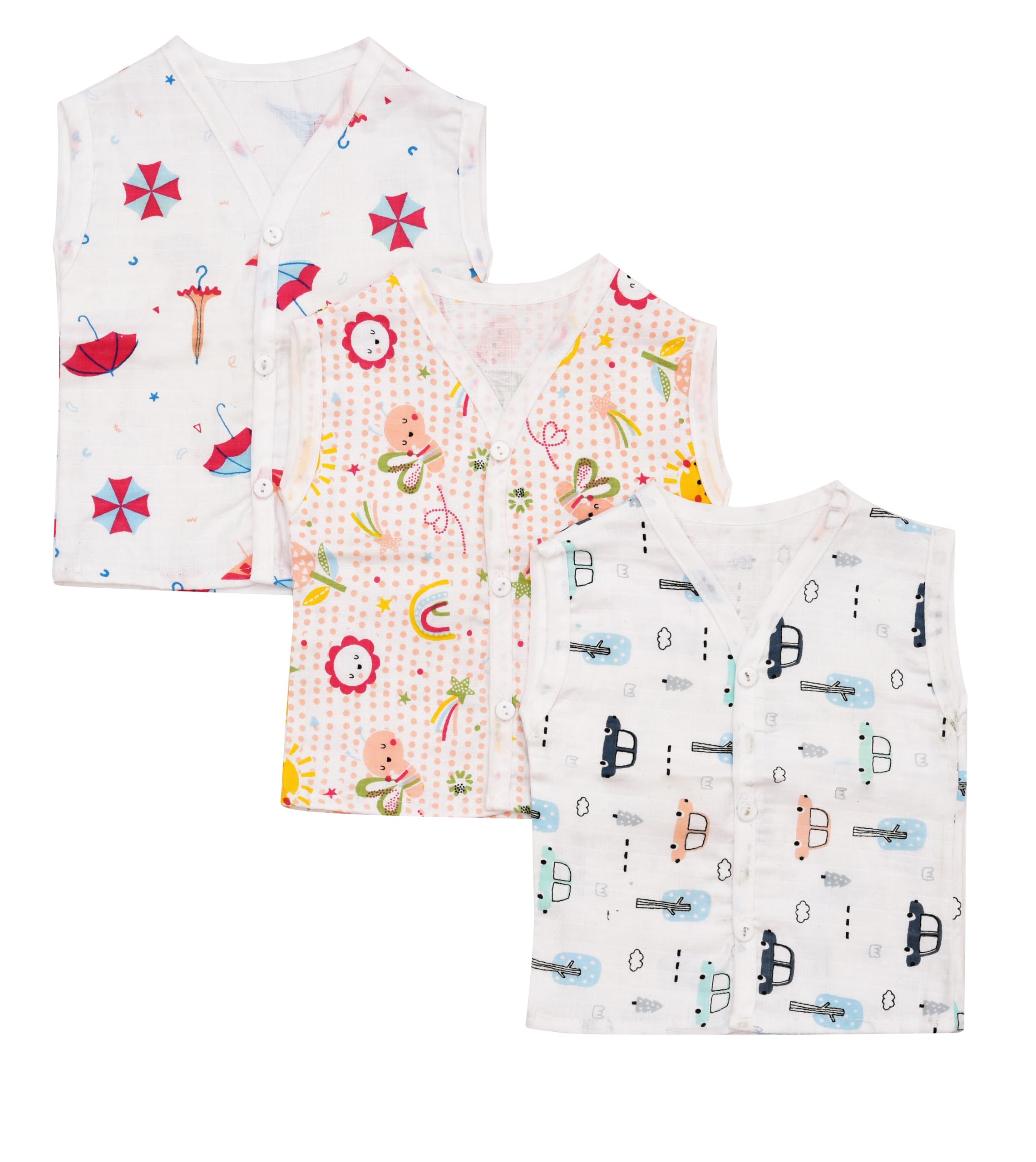 KIKE Baby Muslin Cotton Sleeveless V Neck Jhabla Front Open Button Closure | Lightweight & Breathable Skin Friendly Fabric for Newborn/Infant | Ideal for Boys & Girls-image-28