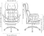 Efomao Big and Tall Executive Office Chair, PU Leather High-Back Desk Chair with Footrest, Adjustable Heavy-Duty Swivel Computer Chair, 180kg Capacity, White