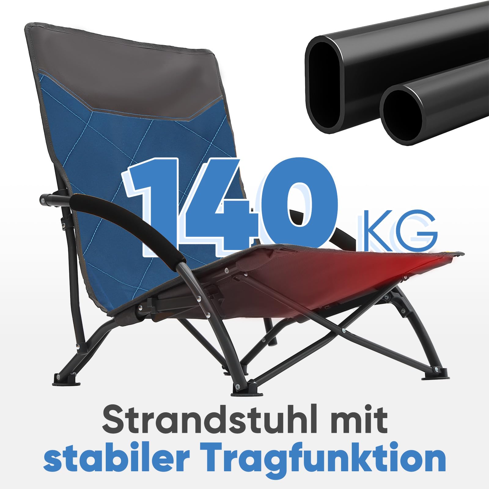 Sekey Klappbarer Strandstuhl Extrem Leicht & Tragbar – Nur 2,85 kg pro Stück, mit Armlehnen für Outdoor Strand Angeln Garten mit niedrigen Beinen Blau