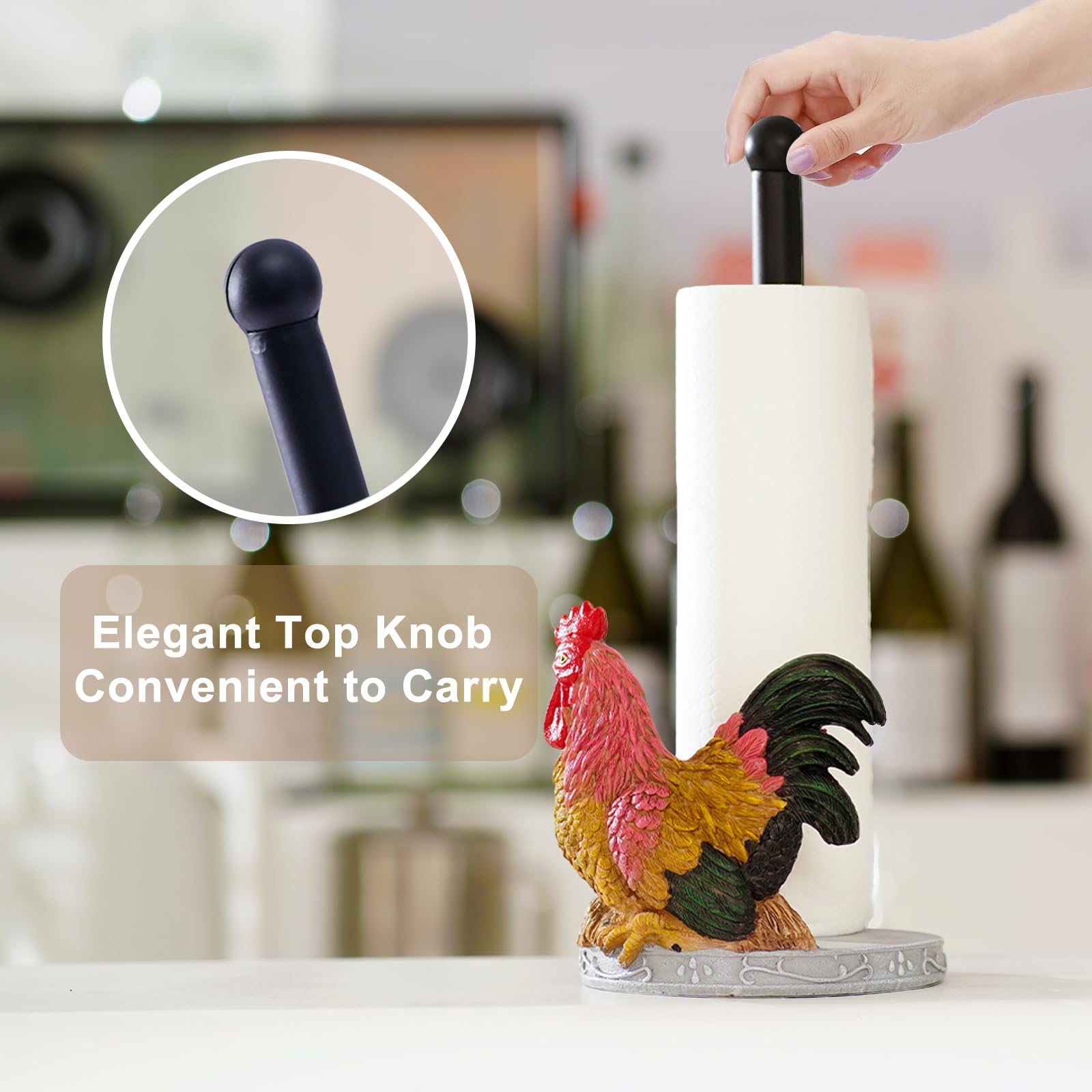 Soporte para toallas de papel de cocina de gallo – Accesorios de decoración de cocina para el hogar – Toallero de resina para encimeras – Regalos para los amantes del gallo 4
