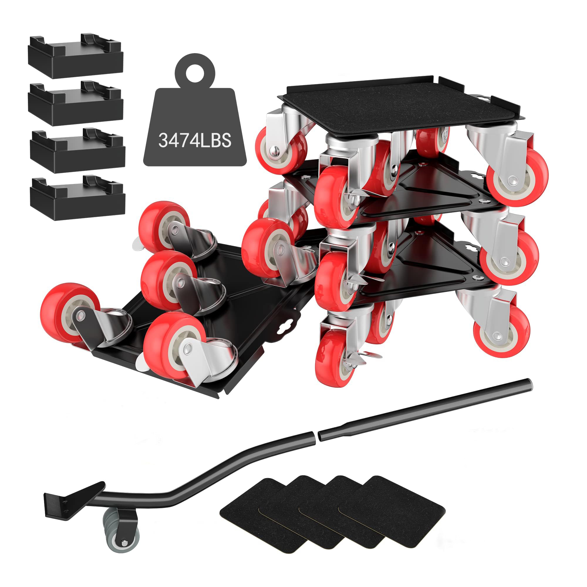 Biubiu 4 Pack Furniture Dolly for Moving, Mover Dolly with 5 Wheels & Furniture Lifter, 1600KG Load Capacity, 360° Rotation Wheels Furniture Dolly, for Moving Heavy Furniture Sofa Cabinet Refrigerator