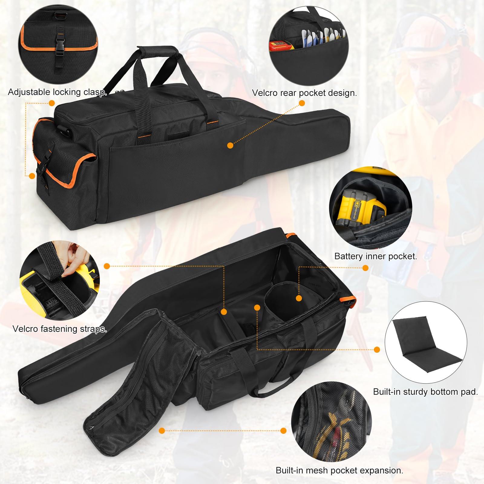 ORKELS Bolsa de Motosierra Compatible con Ego, Dewalt, Greenworks de 14, 16 y 18 Pulgadas, Funda de Almacenamiento Duradera para Motosierra y Accesorios, Solo Bolsa