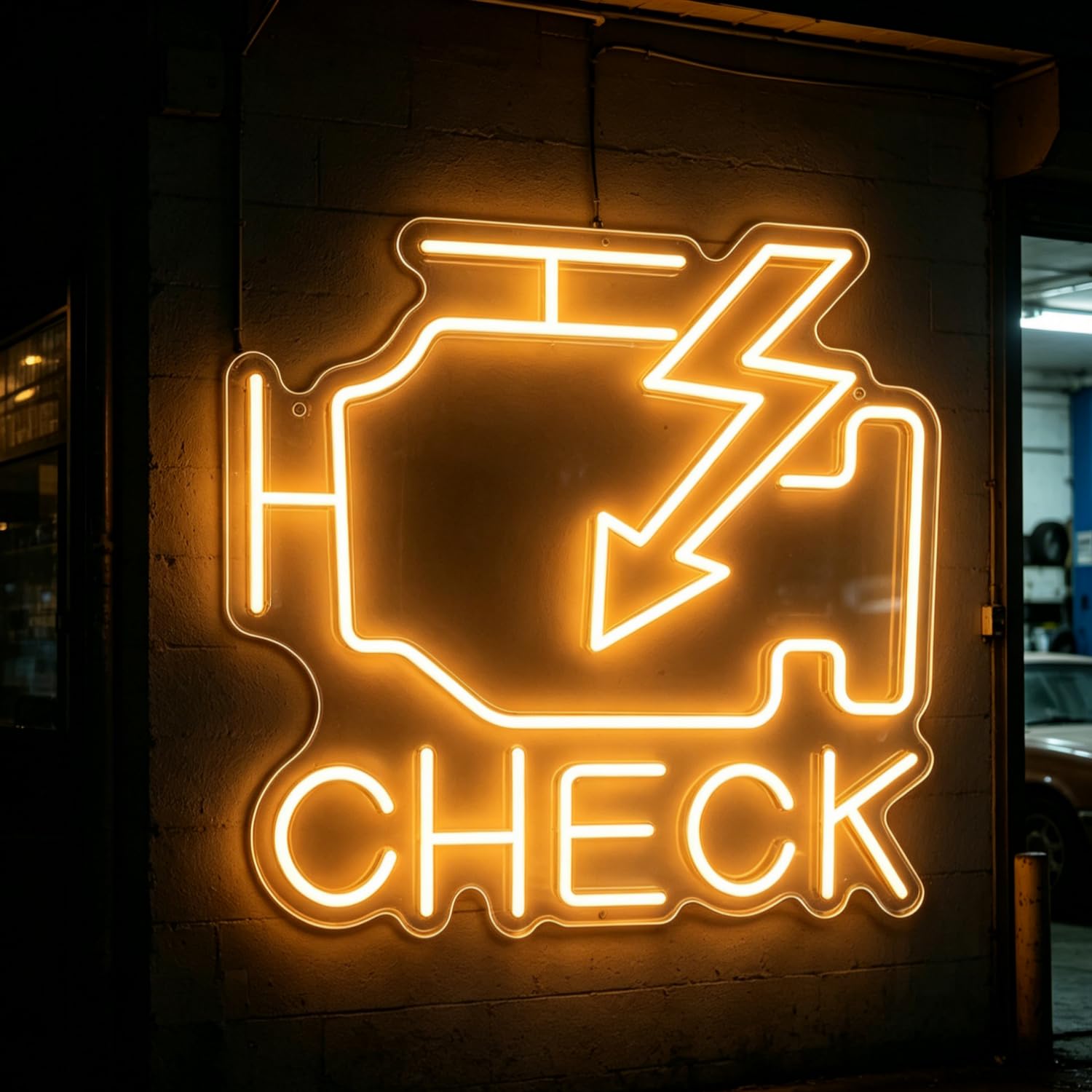Check Engine Neon Sign, Engine Light Neon Signs for Wall Decor, LED Garage Sign for Car Room Decor USB Powered for Man Cave Auto Repair Shop Workshop Party Birthday 15.74”X15.35”