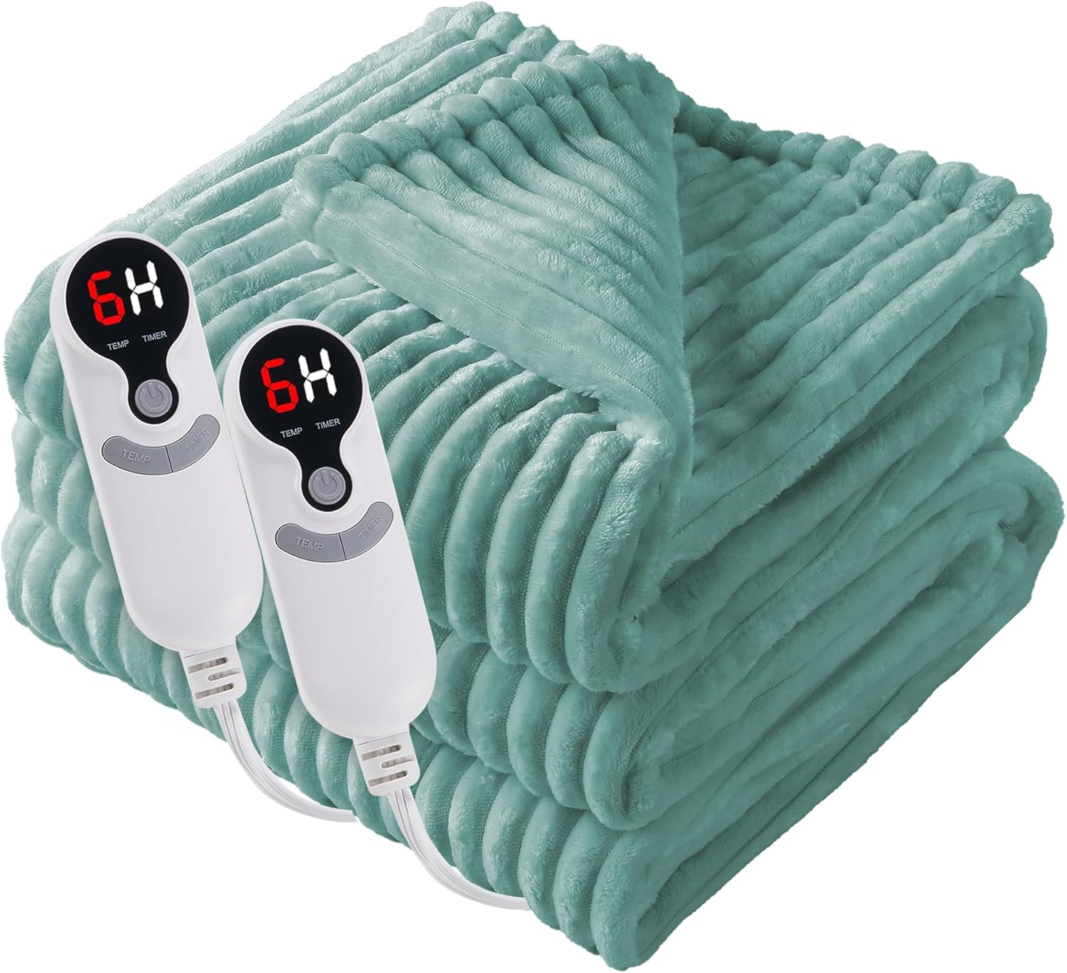 Electric Heated Blanket Queen Size 84"x90" with Cozy Flannel, 6 Heat Settings & 10 Hours Auto Off, Soft & Cozy Warming Throw for Home, Office, or Bed, Machine Washable, Bean Green - Image 8