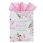 Christian Art Gifts Gift Bag/Tissue Paper Set Trust In The Lord Proverbs 3:5 Bible Verse, Pink, Medium