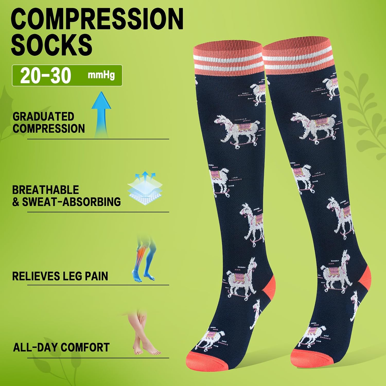 Compression Socks for Women & Men 6 Pairs,20-30mmhg Knee High Compression Socks for Running,Athletic,Travel - Image 3