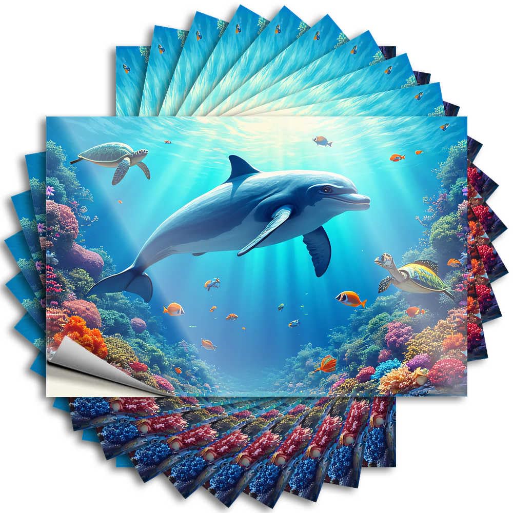 Abipuir - Ocean Life Funny Sticker Dolphins and Turtles on Coral Reef 10 Car Stickers (8 x 12 cm)