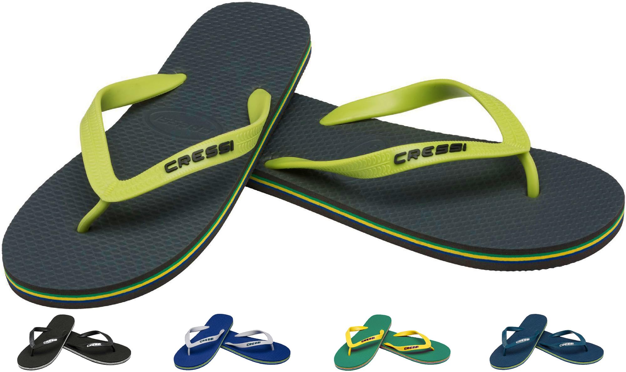 CRESSI Beach Flip Flops - Flip Flops Unisex for Beach and Pool, Dark Green/Lime, 9.5/10.5 UK - 43/44 EU