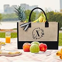 Vista 405 de TOPDesign Personalized Initial Canvas Beach Bag, Monogrammed Gift Tote Bag for Women Negro y marrón