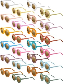 Dunzy 24 Pairs Kids Flower Sunglasses Retro Round Sunglasses for Toddler Girls Boys Beach Party, Aged 3-10Vintage Color