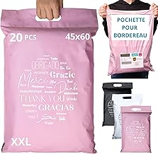 EMBALLAX - 20 Pochettes d’Envoie Colis Vinted avec Pochette pour Bordereau - Grand Format XXL 60x45cm - Enveloppe Plastique Expédition Résistante - Emballage Envoie Vetement Boite Sac - Poignée Merci