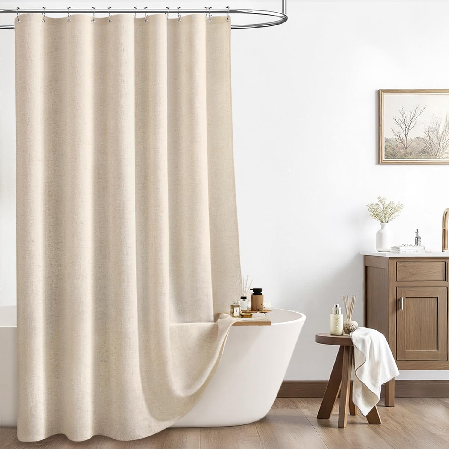 Awellife Extra Long Shower Curtain 84 Inch Length Beige Linen Blend ...
