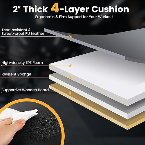 Miniatura 5 de Goplus Banco de pesas olímpico con estante para sentadillas, máquina de prensa de banco de 660 libras con soporte para barra de fitness, estación de