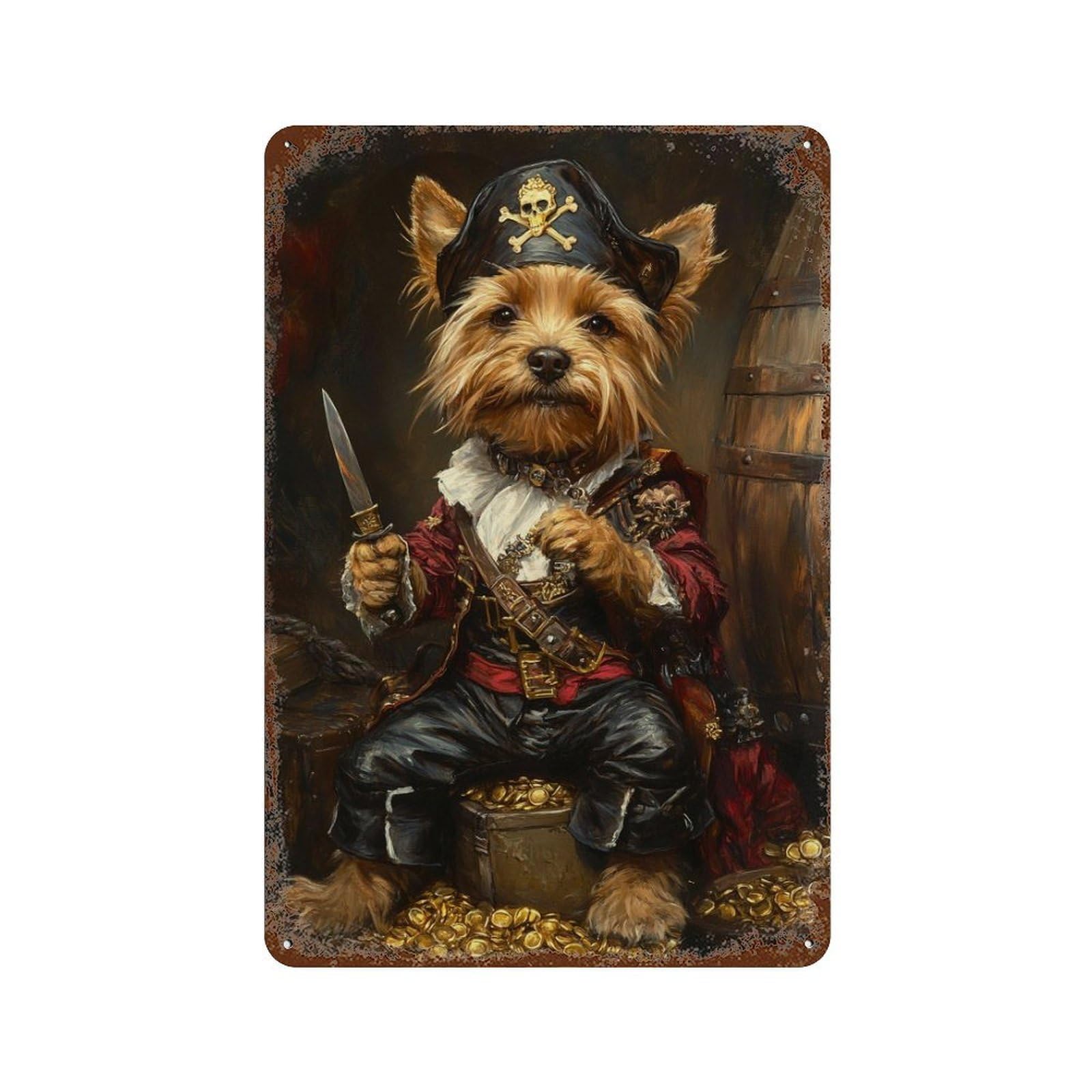 Vintage Metal Tin Sign Pirate Dog Treasure Chest-1 11.8"x7.9", Industrial Home Decor for Farmhouse, Kitchen And Entryway Decor