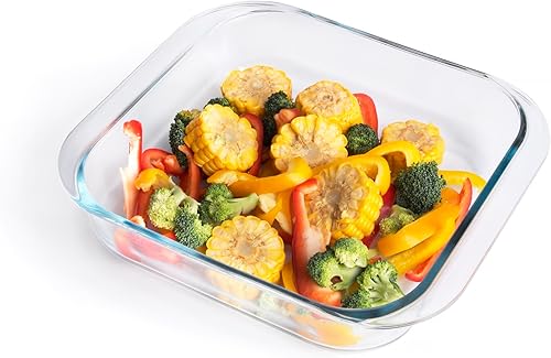 Miniatura 9 de Plato para hornear de vidrio templado cuadrado transparente de 2.6L, bandeja para hornear de vidrio de borosilicato (horno, refrigerador, apto para