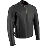 LKM1710 Men's Black Classic Scooter Style Leather Motorcycle Jacket w/Removable Thermal Liner