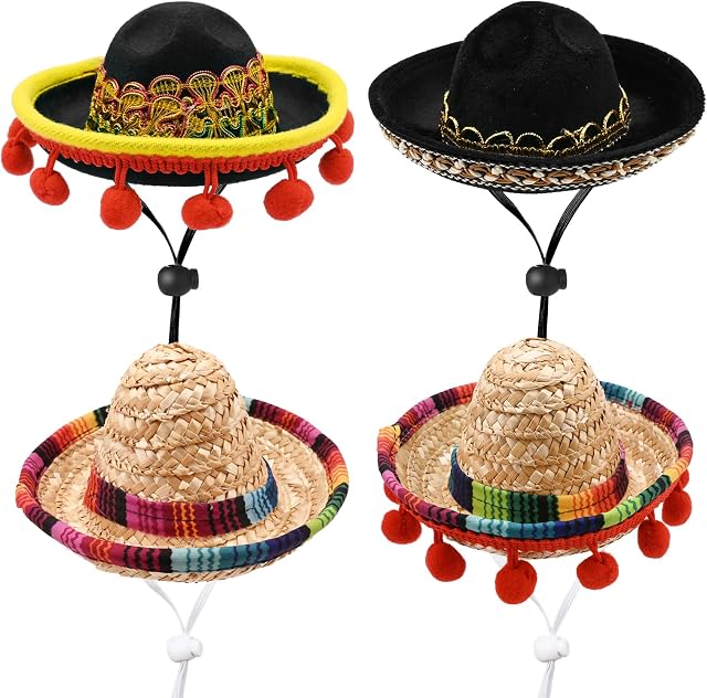 Hileyu Mini Mexican Sombrero Hats 4Pcs Colorful Sombrero Hats Mini Fun Fiesta Straw Hat Cute Straw Sombreros for Fiesta Carnival Summer Mexican Theme Decorations Party Favors