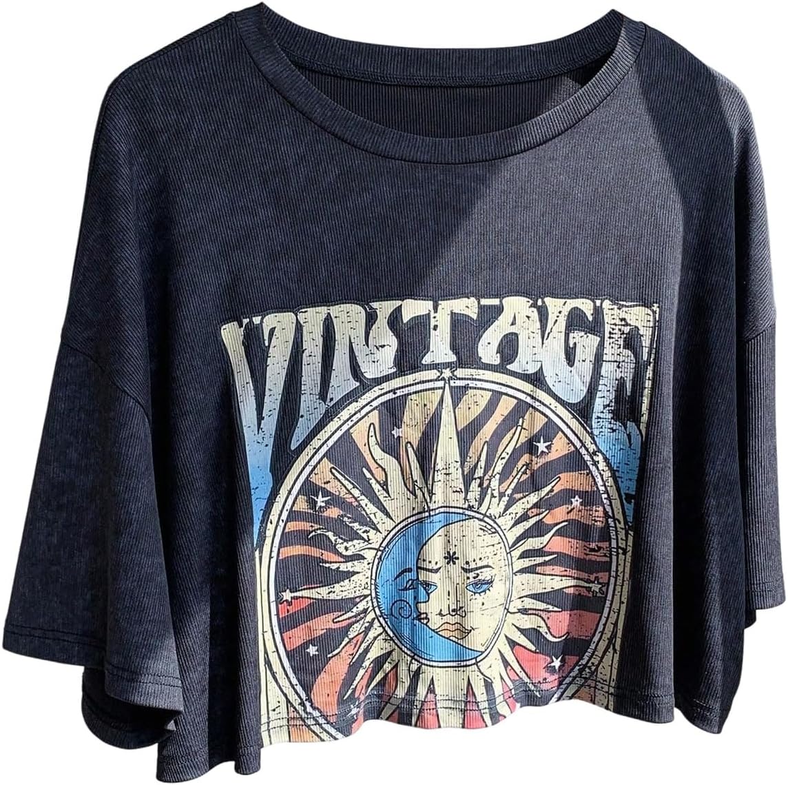 SOLY HUX Women's Plus Size Oversized Graphic Tees Cropped T Shirts Vintage Summer Tops
