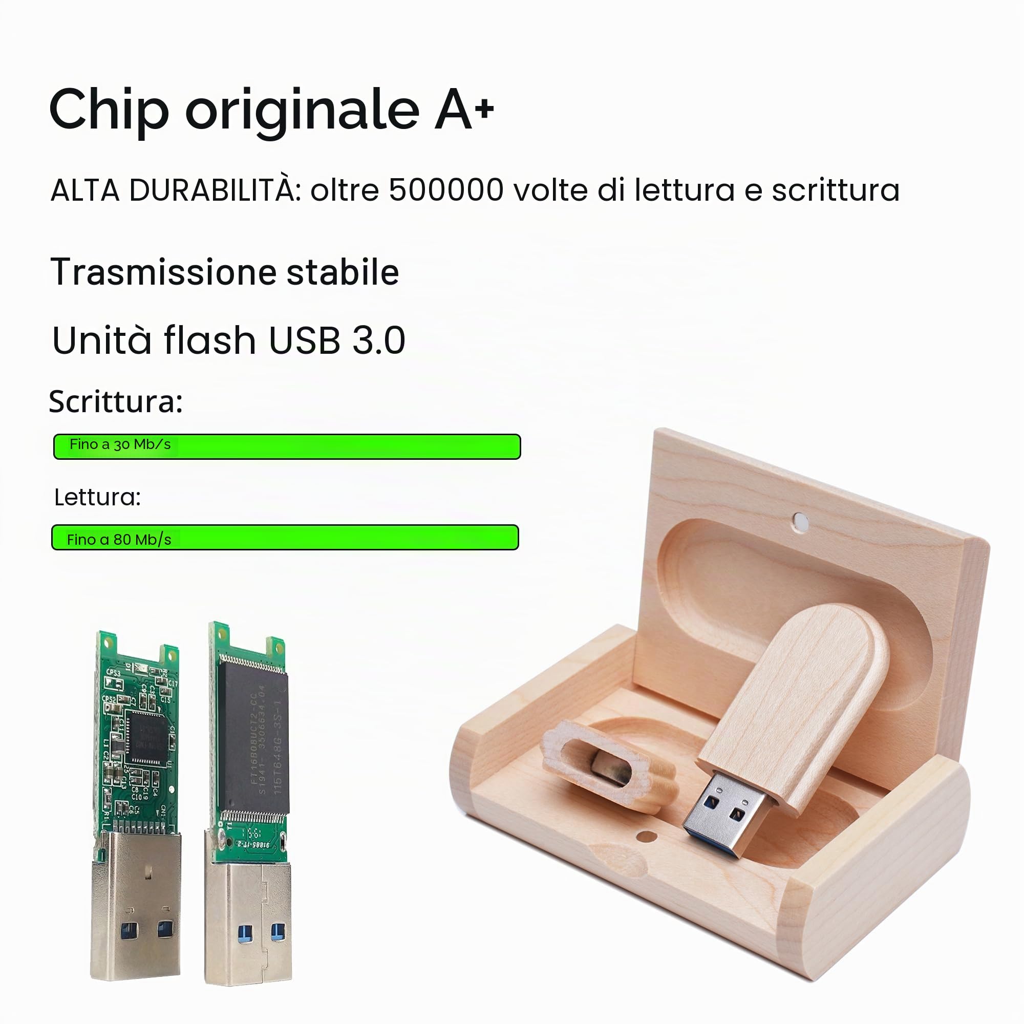 Confezione da 5 chiavette USB in legno per chiavetta USB 3.0 con scatola di legno 3.0/16GB
