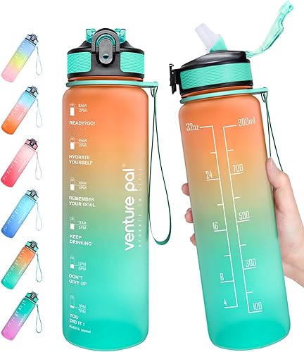 Venture Pal 22 oz 32 oz Sports Water Bottle with Time Marker, Carry Strap and Cleaning Brush - BPA Free, Leak Proof, Straw Lid - Perfect for Fitness disponible en Yaxa Guatemala