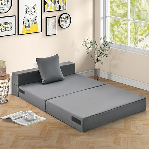 Miniatura 9 de Giantex Sofá cama plegable de 6 pulgadas con almohada, colchón de triple pliegue con espuma de alta densidad, sofá plegable con reposacabezas, cama