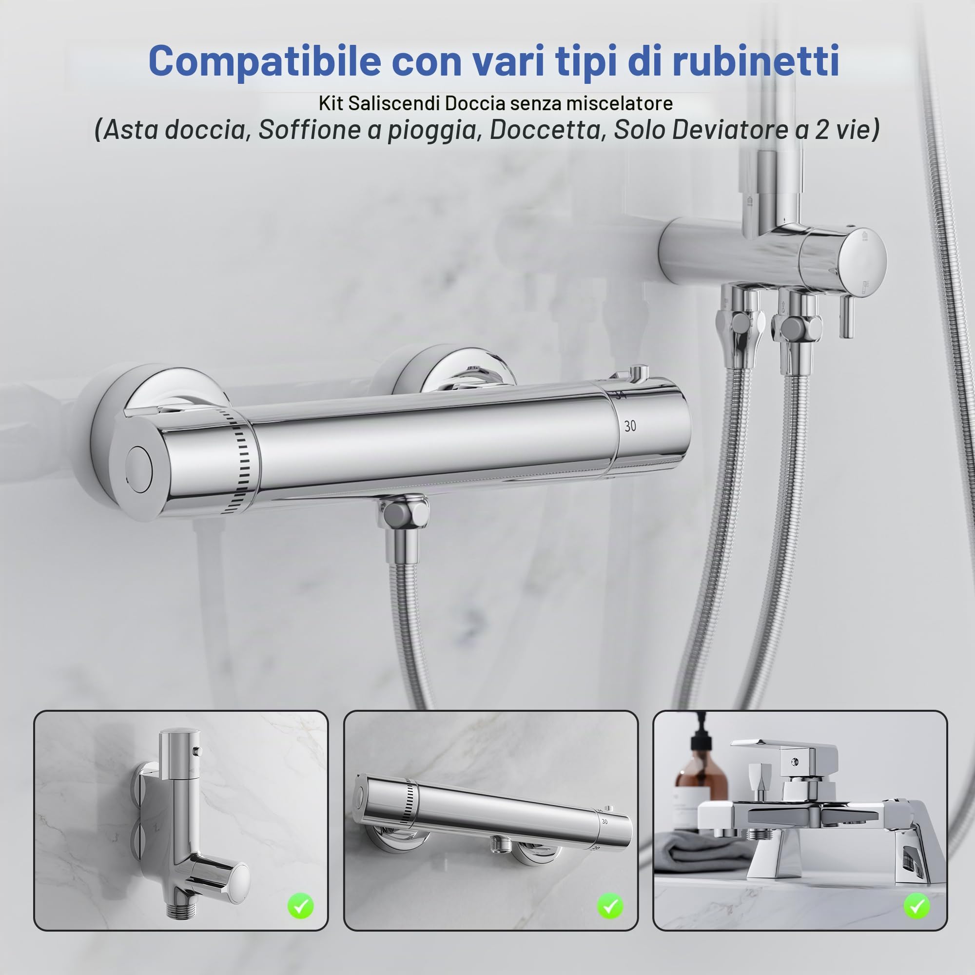 MORADO Colonna Doccia senza Miscelatore Termostatico in Acciaio INOX 304 Cromato,Set asta saliscendi con soffione e soffione doccia di forma rotonda,Altezza 95cm,Cromato