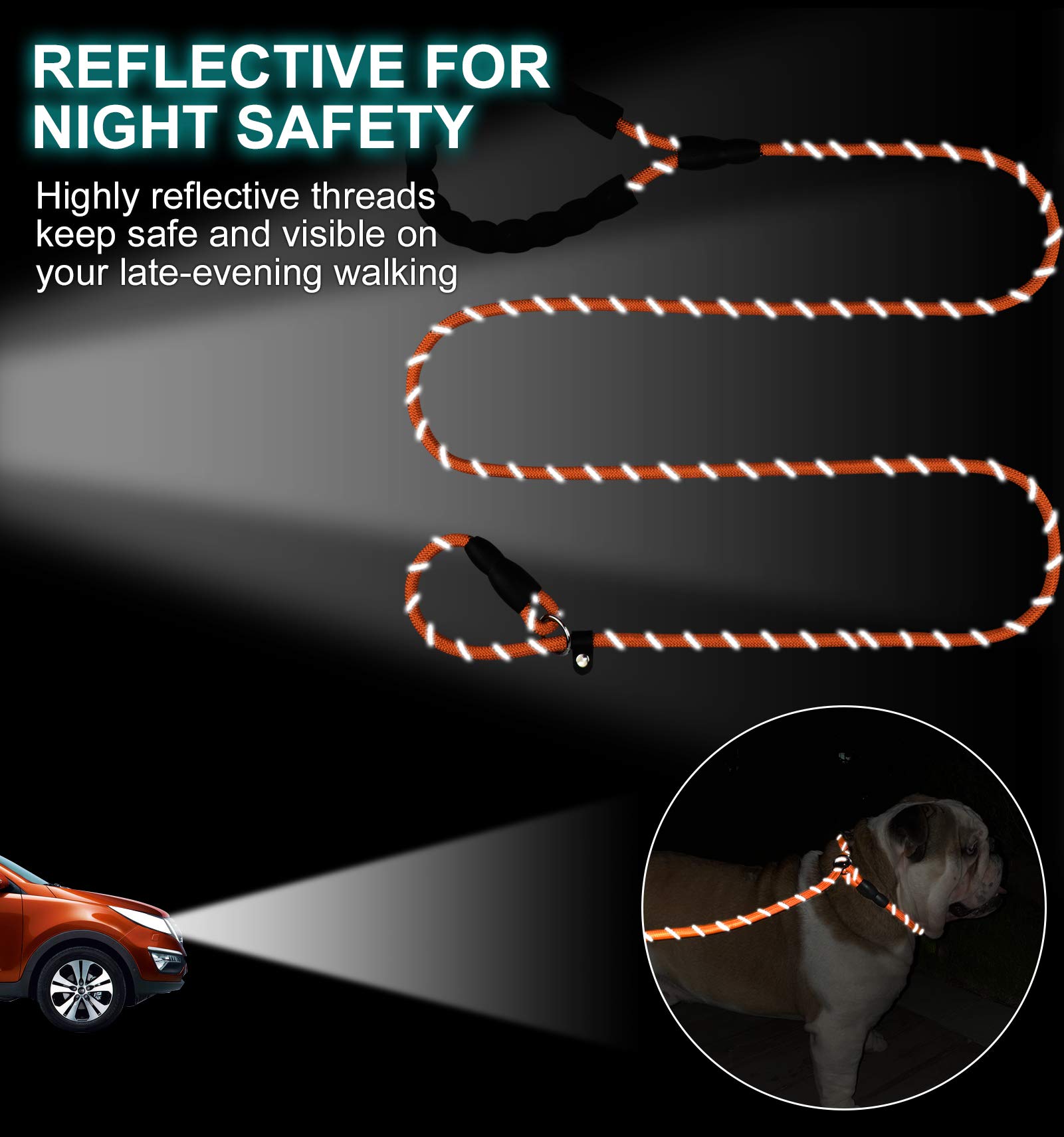 TagME Riflessivo Guinzaglio per Cani Taglia Grande,Guinzaglio Retriever,Guinzaglio Addestramento per Cani,Ø12mm x 185cm,Arancia