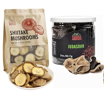 VIGOROUS MOUNTAINS Dried Woodear Mushrooms Black Fungus and Thin Cap Xiangxin Dried Shiitake Mushrooms for Cooking