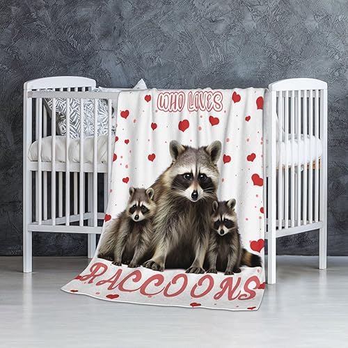 Miniatura 5 de Manta de franela de 60 x 50 pulgadas con temática de mapaches, manta blanca suave para siesta en el hogar, oficina, para niños, niñas, mujeres,