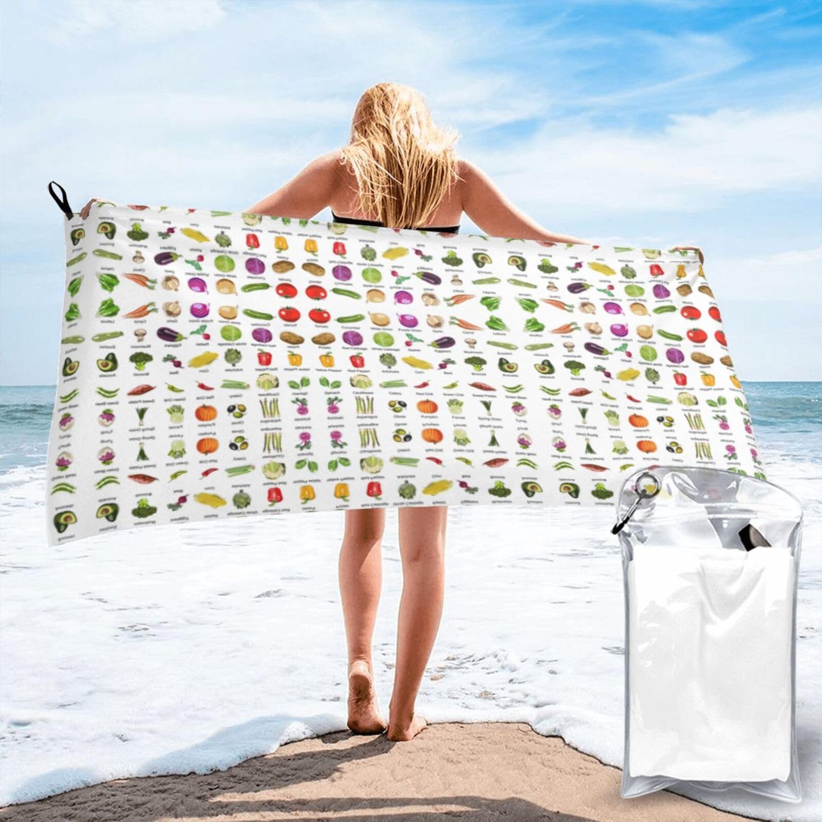 Toalla de baño grande con estampado de verduras suave para playa y piscina