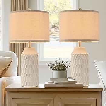 22IN Modern Ceramic Table Lamp Set of 2 White Lamps for