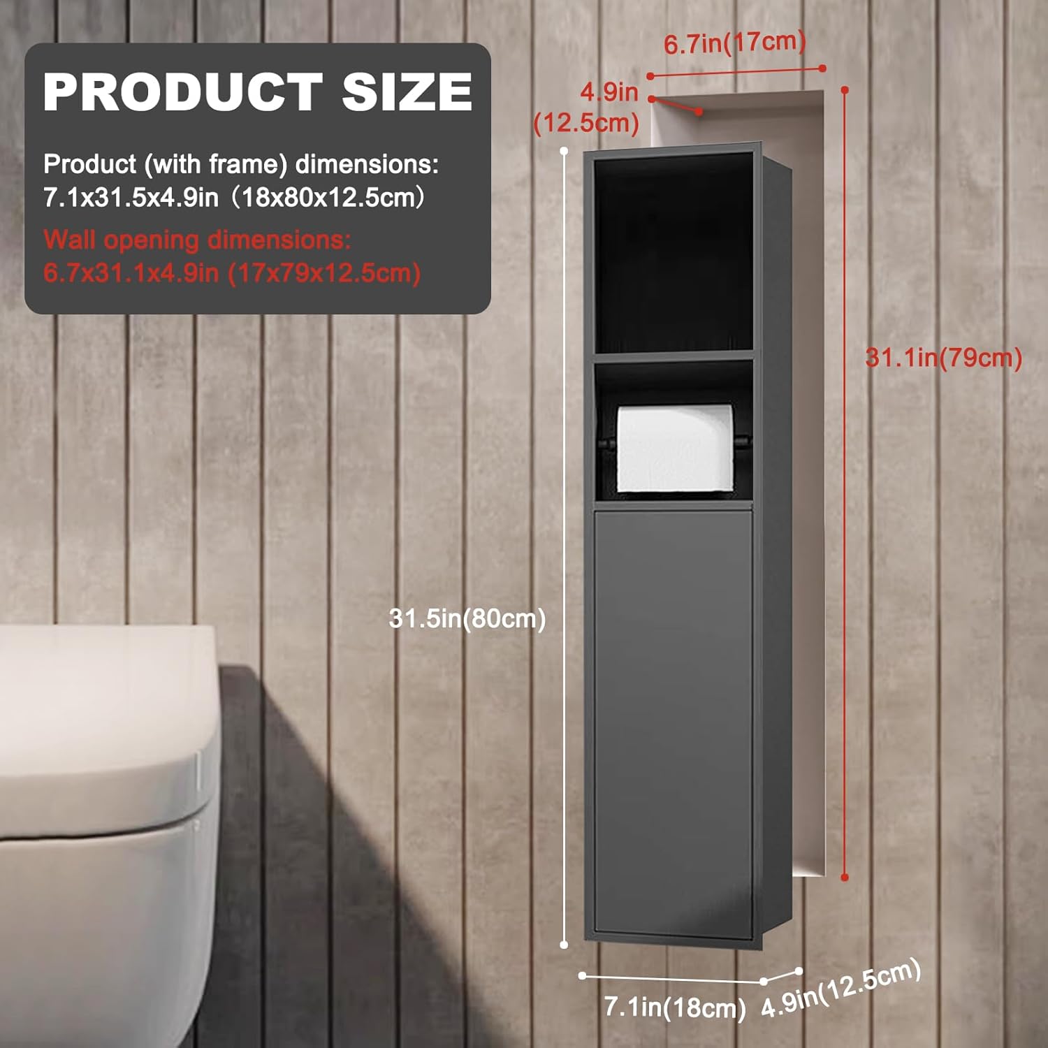 OKYSHDF Recessed Toilet Paper Holder, in Wall Toilet Brush Holder with Storage, Stainless Steel Tissue Paper Roll Dispenser for Bathroom Remodel Kitchen Hotel (Gray, 7″x4.9″x31.5″)