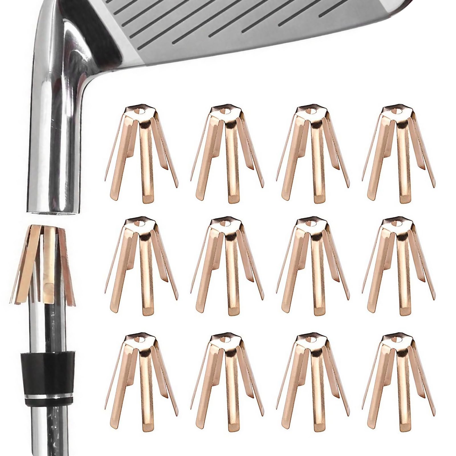 12Pcs Universal Brass Golf Shaft Adapter Shims Fits .335 .350 .355 .370 for All Shaft - 6 Legs Brass Adjustable Golf Shaft Shims Golf Accessories