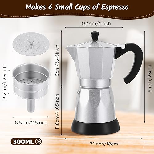 Miniatura 3 de Cafetera eléctrica de 6 tazas de café expreso italiano, máquina de café expreso de aluminio portátil de 10.1 fl oz, cafetera moka con base